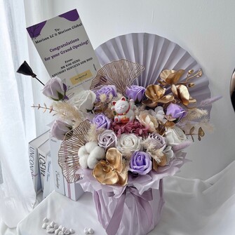 Opening Fortune Cat Flower Box - Purple Horizon