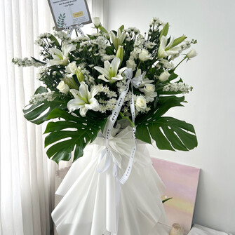 Condolences Flower Stand - Sympathy w Lily