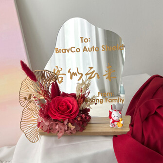 Opening table mirror - Red theme w lucky cat