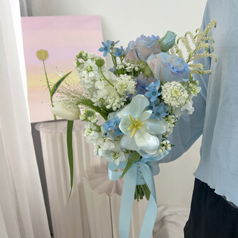 Gentle blue fairy bridal hand bouquet